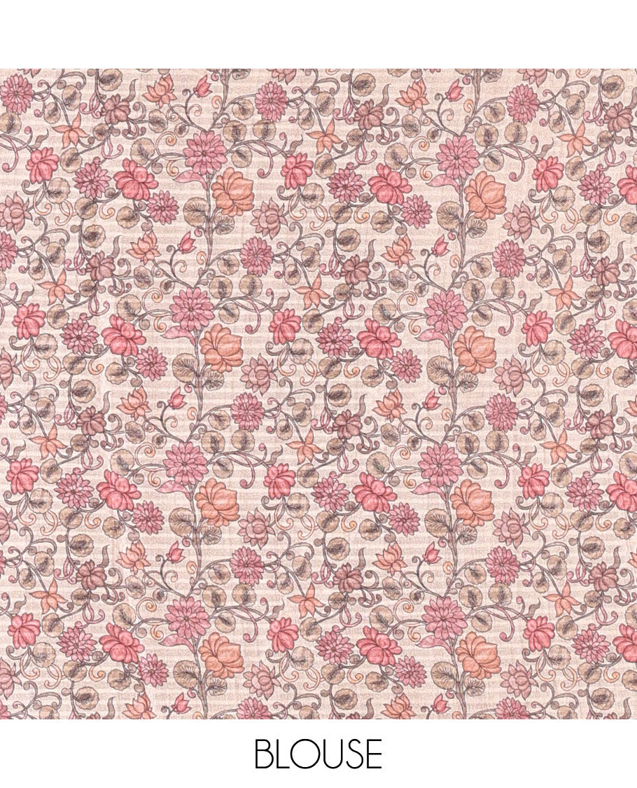 Borderless mustard ombre style dyed and floral vine design semi tussar saree, contrast kalamkari printed pallu and blouse