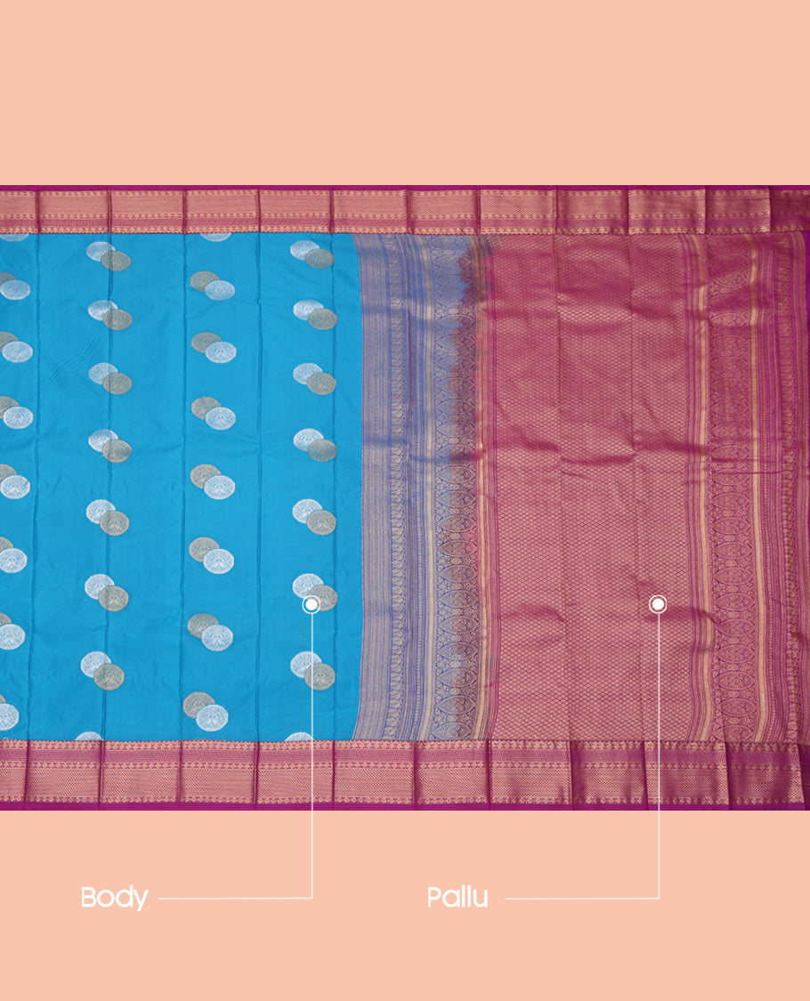 Blue Round Peacock Butta Budget Silk Saree