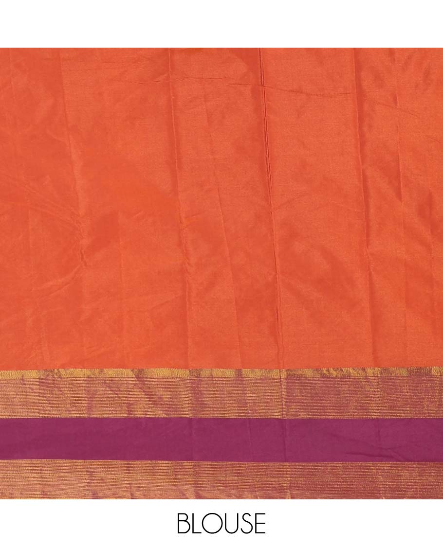 Honey plain semi-soft silk saree with contrast plain border of stripes, striped pallu, and a matching blouse