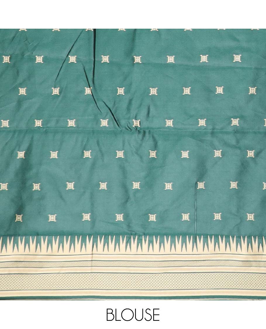 Chikku with green thread work butta elite silk saree with floral design border & thread work, floral design blouse