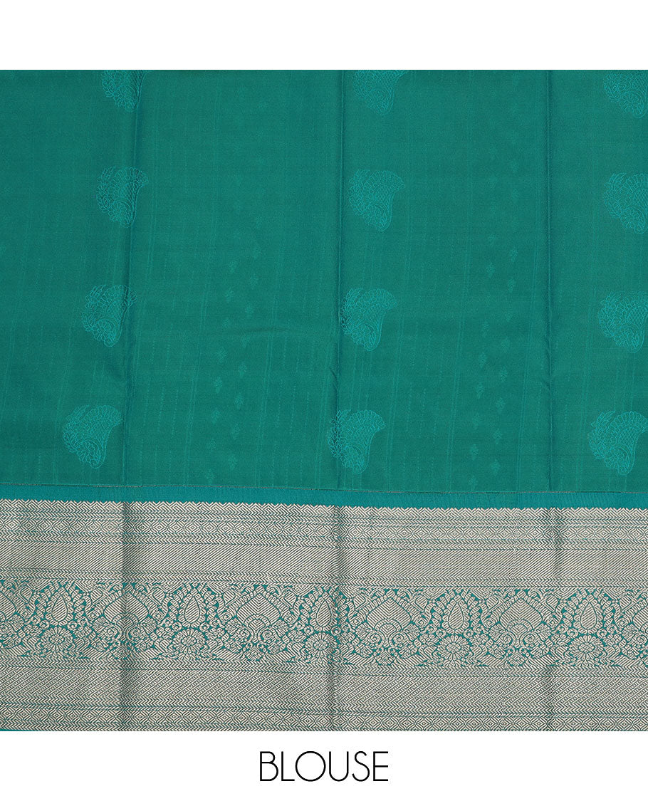 Baby pink art silk pavadai material set, zari design pavadai, contrast blouse & traditional zari border