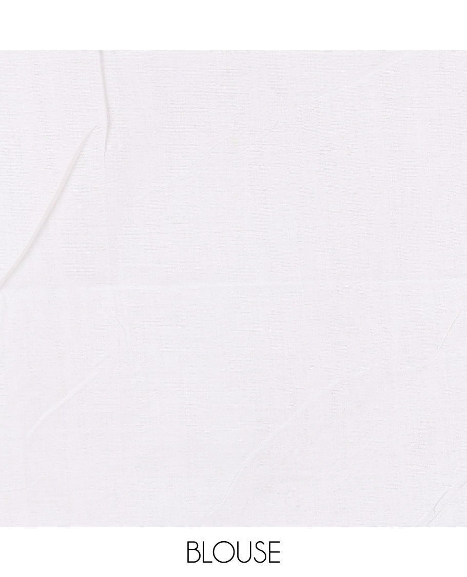 Borderless white and black daisy floral motifs printed Khadi mul cotton saree with a matching plain blouse