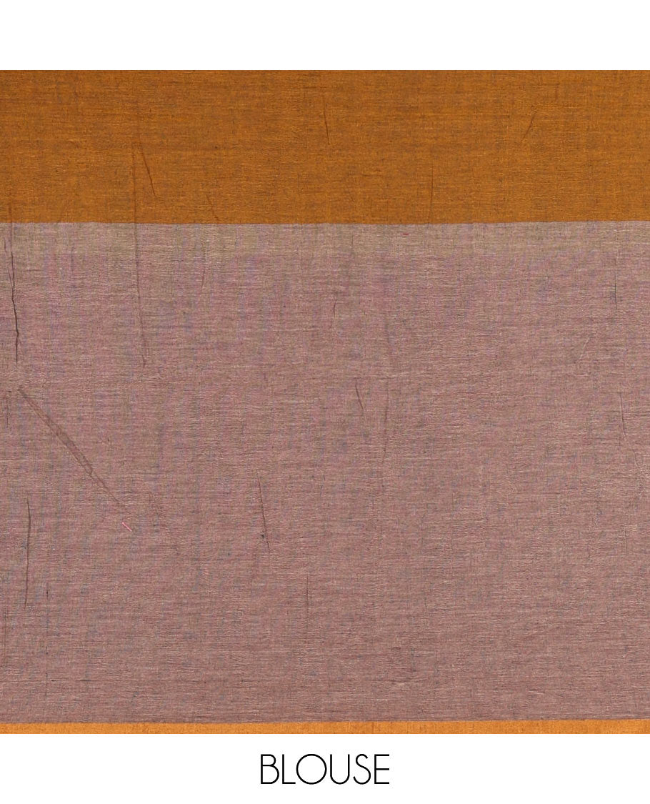 Borderless Maroon ombre style tri-colored plain Khadi mul cotton saree with full plain blouse
