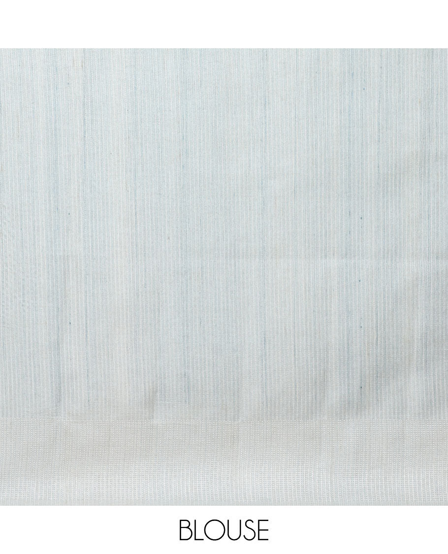 Light blue rangkat digital print design tussar silk saree with resam border & resam pallu along with plain blouse