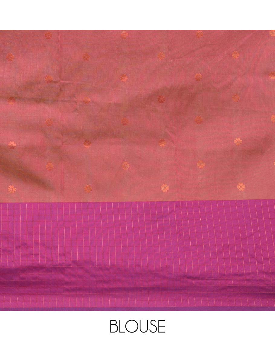 Onion pink zari mango butta design soft silk saree with lotus flower design border & rich weaving pallu along with butta design blouse