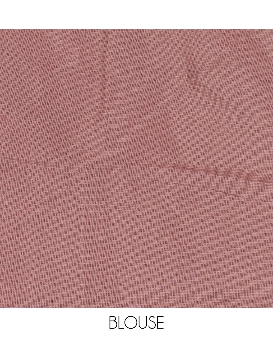 Onion pink plain & chikankari embroidered kota check saree, lace border, embroidered self-pallu & plain blouse