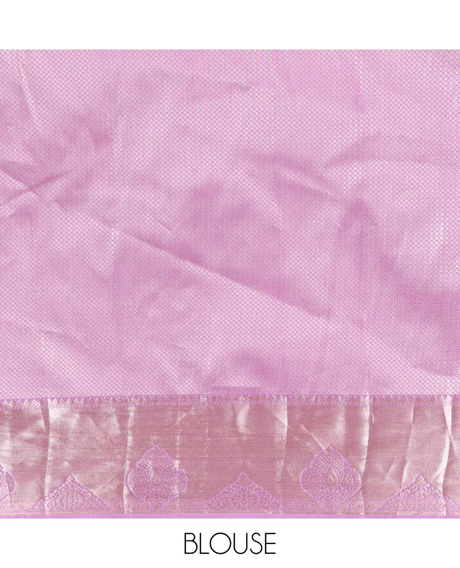 Lavender zari flower brocade design soft silk saree with bawanchi, butta border & rich weaving pallu along with brocade blouse