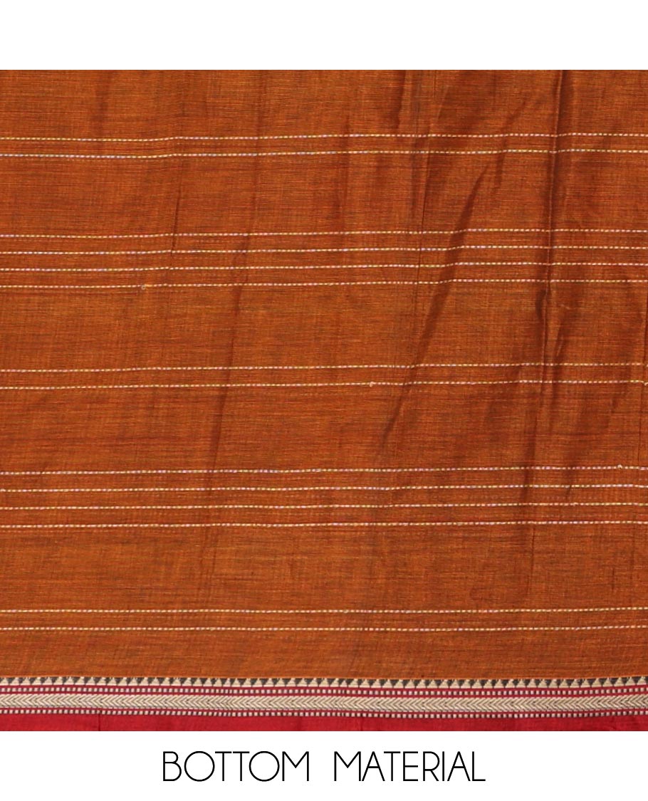 Mustard mercerized cotton material chudidar set,vertical striped contrast border top, matching threadwork bottom & traditional border matching dupatta