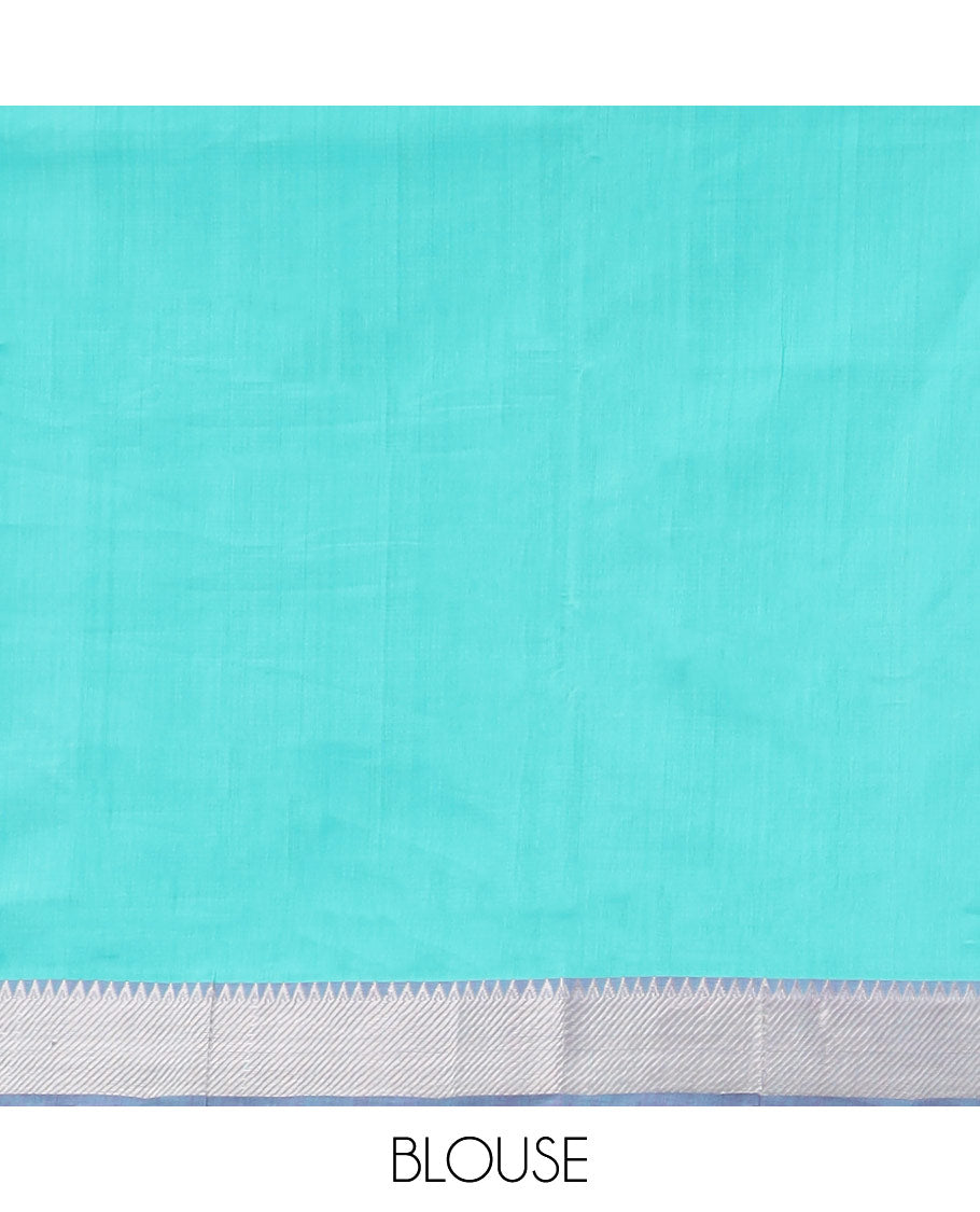 Turquoise striped mangalagiri cotton saree contrast temple border & striped pallu