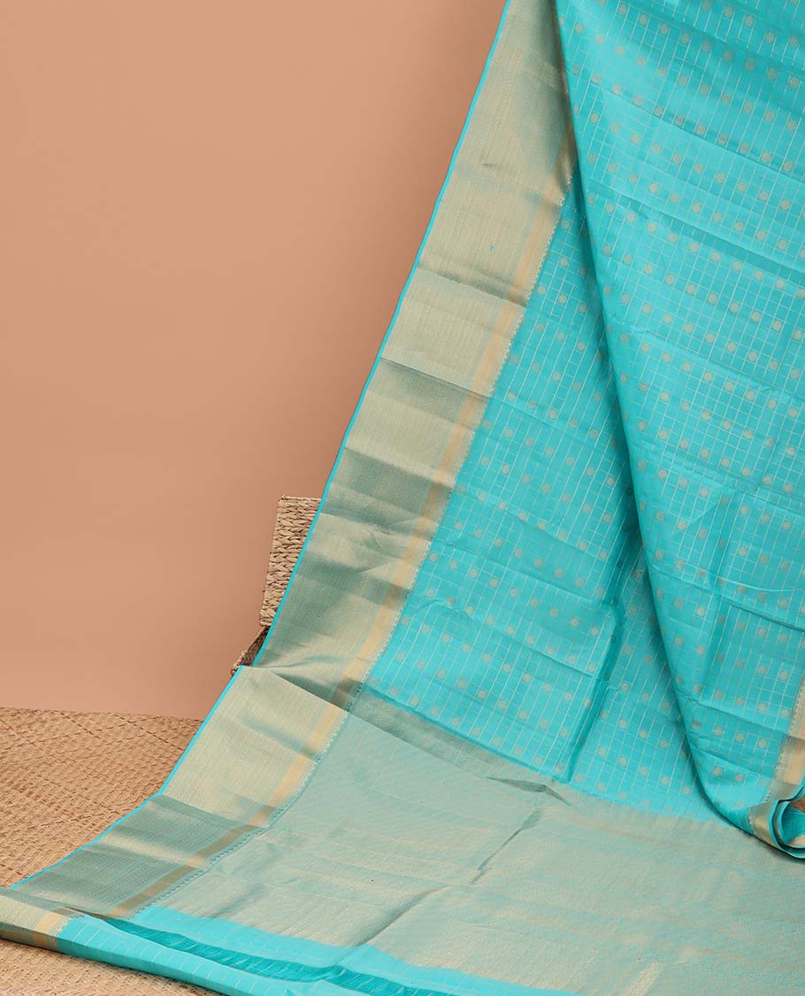 Blue floral enclosed with checked design vasundhara elite silk saree with self zari design border & intricate zari design pallu