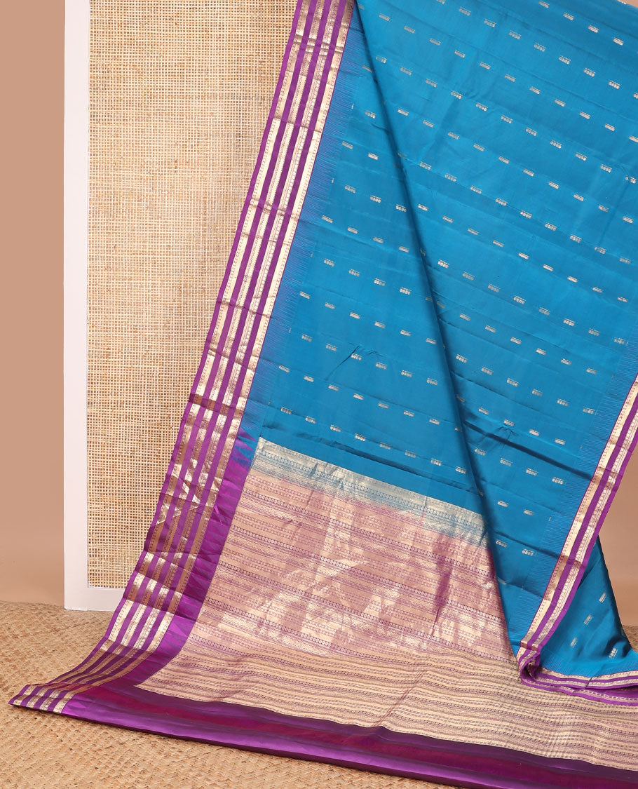 Blue buttas vasundhara elite silk saree contrast rettai pettu zari design border & intricate zari design pallu