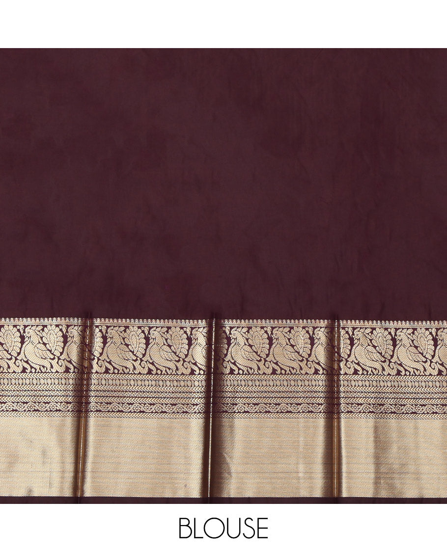 Red Budget Silk Saree, Accentuated with Floral-Circular Buttas, a Contrast Traditional Peacock Zari Border, a Grand Pallu and a Contrast Blouse