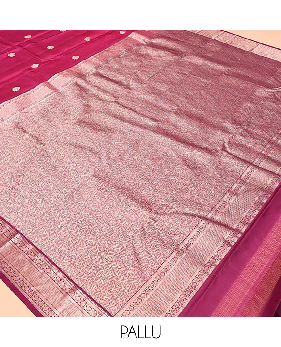 Pink Vasundhara Lite Silk Mix Saree, Adorned with Zari Buttas All Over Its Body, Complemented by Contrast Border of Rekku, and Kodi Visiry Designs, Grand Pallu and Paired with a Contrast Blouse