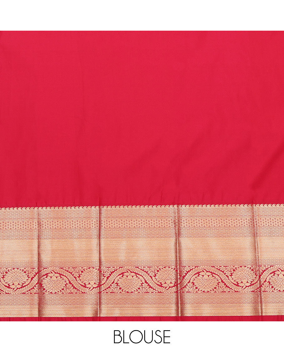 Violet Budget Silk Saree, Beautifully Bedecked with Zari Buttas All Over Its Body, Complemented by a Contrast Traditional Zari Design Border, Pallu Features Ogee Patterns, and Paired with a Contrast Blouse