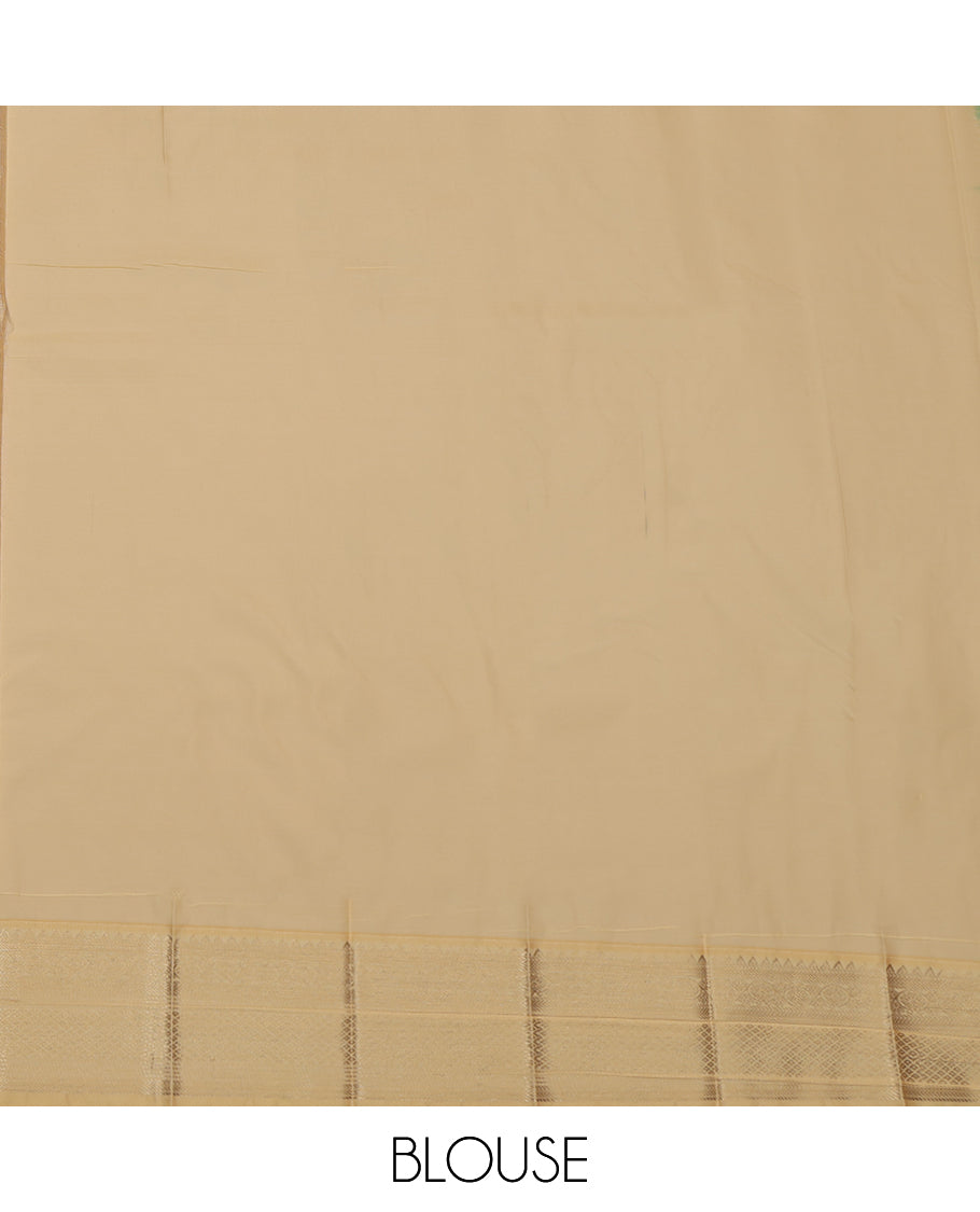 Blue Budget Silk Saree, Delicately Woven Zari Buttas and Stripes, Complemented by a Contrast Traditional Zari Border, Grand Pallu, and Contrast Blouse