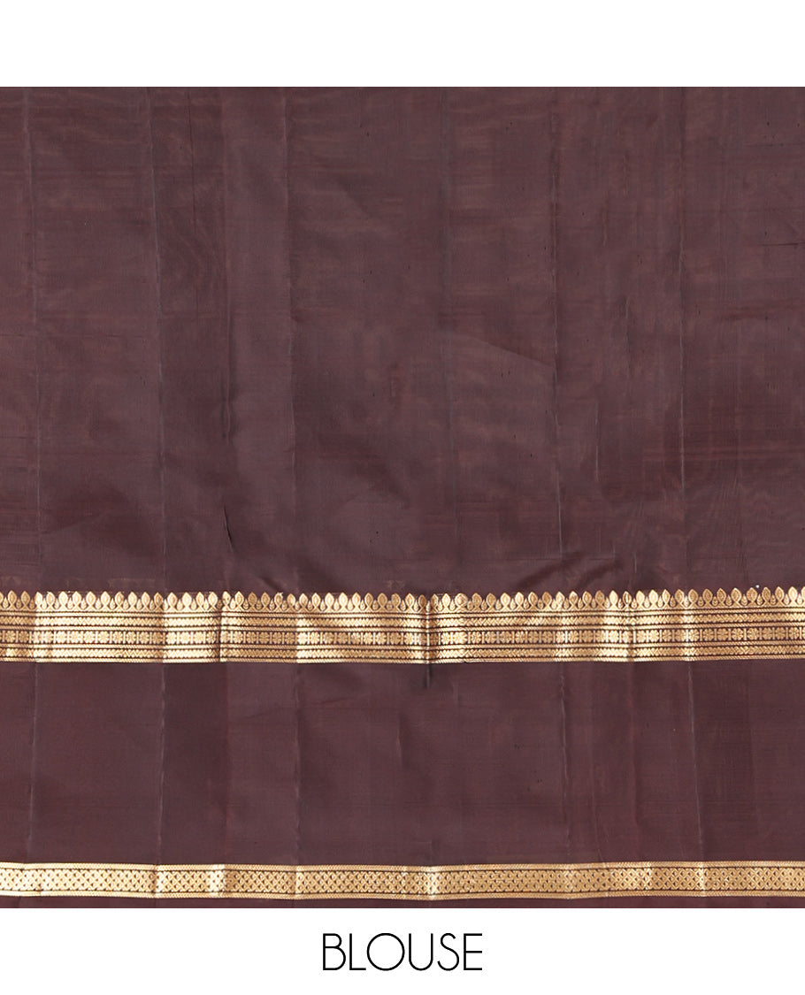 Light Beige Checked Kanchipuram Silk Saree, Complemented by a Contrast Border of Thilakam, Banaras, Neli, Kamalam, and Ara Maadam Designs, Grand Pallu, and a Contrast Blouse