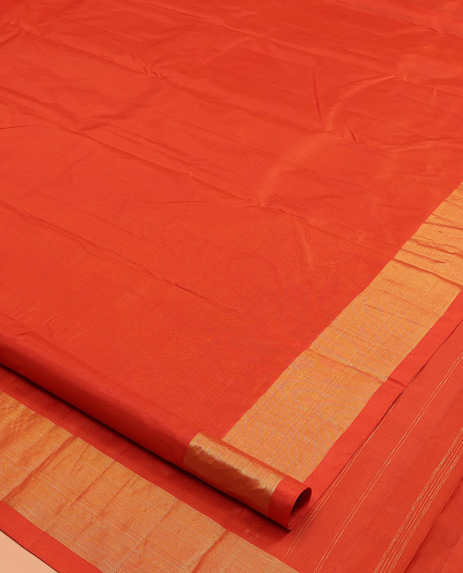 Orange Kanchipuram Silk Saree, Woven with Yaanai Buttas, Highlighted by Zari Border, Pallu of Yaanai Design, and a Matching Blouse