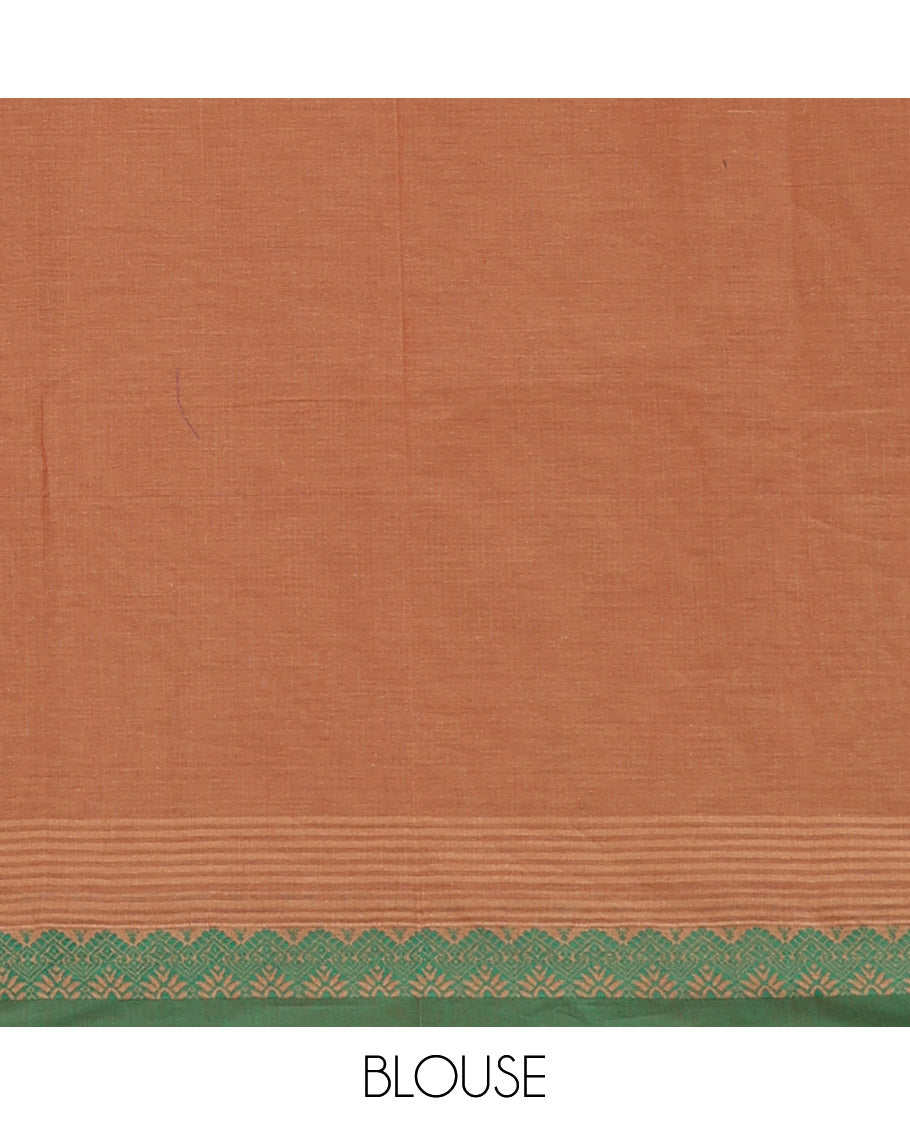 Brown floral design printed kanchi cotton saree, contrast border and pallu of floral designs