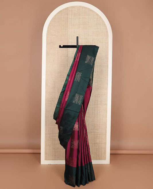 Maroon zari buttas silk mix saree, contrast zari design border & pallu of floral jaal designs