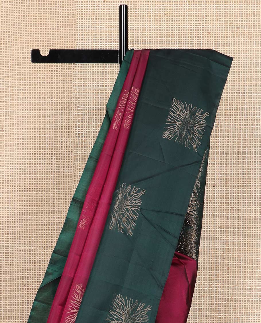 Maroon zari buttas silk mix saree, contrast zari design border & pallu of floral jaal designs