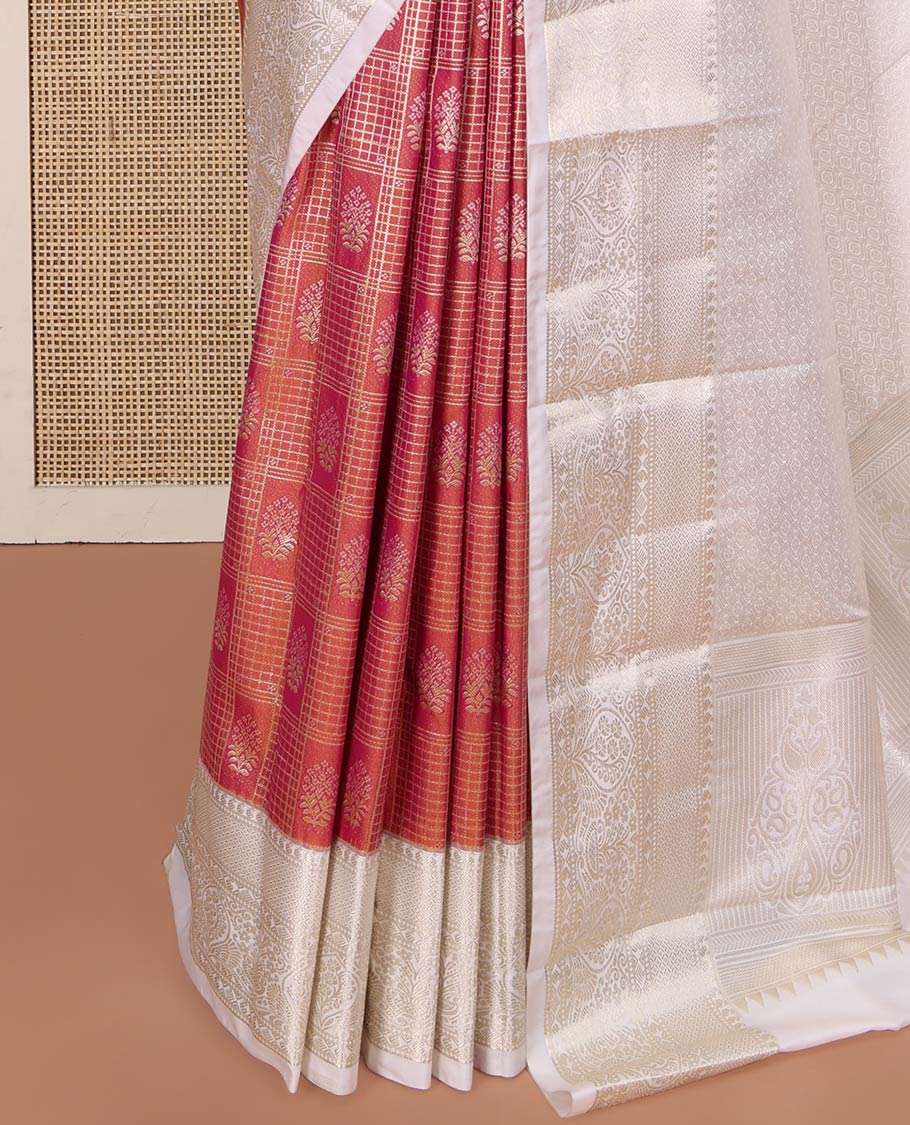 Orange Dual-Toned Budget Silk Saree, Richly Detailed with Jacquard Design on Its Body, Complemented by a Contrast Traditional Zari Design Border, Opulently Embellished Pallu, and Paired with a Contrast Blouse