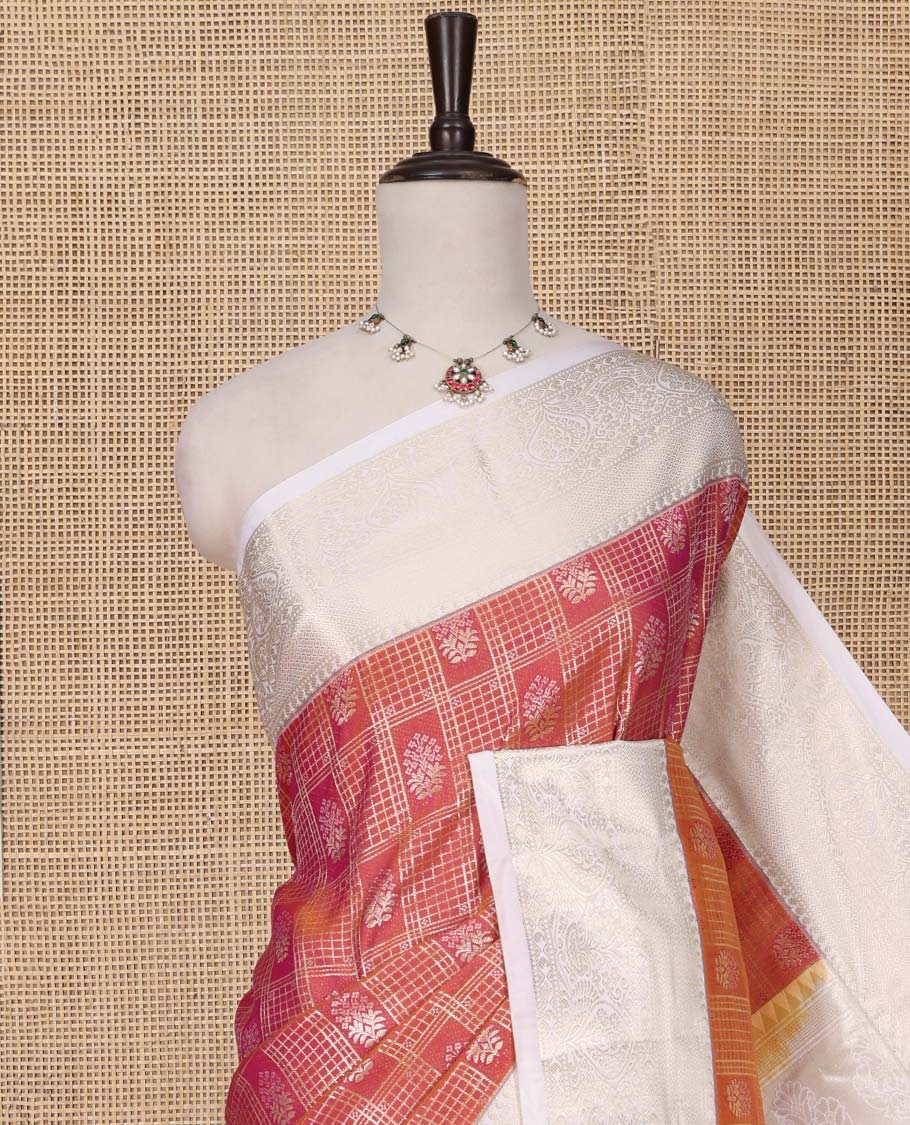 Orange Dual-Toned Budget Silk Saree, Richly Detailed with Jacquard Design on Its Body, Complemented by a Contrast Traditional Zari Design Border, Opulently Embellished Pallu, and Paired with a Contrast Blouse