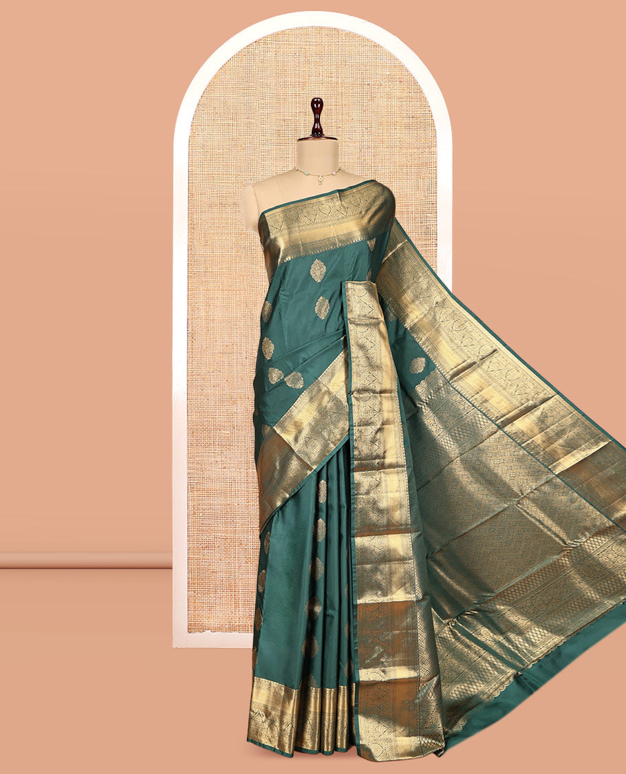 Green Budget Silk Saree, Woven with Zari Buttas, Highlighted by a Traditional Border, Grand Pallu, and a Matching Blouse