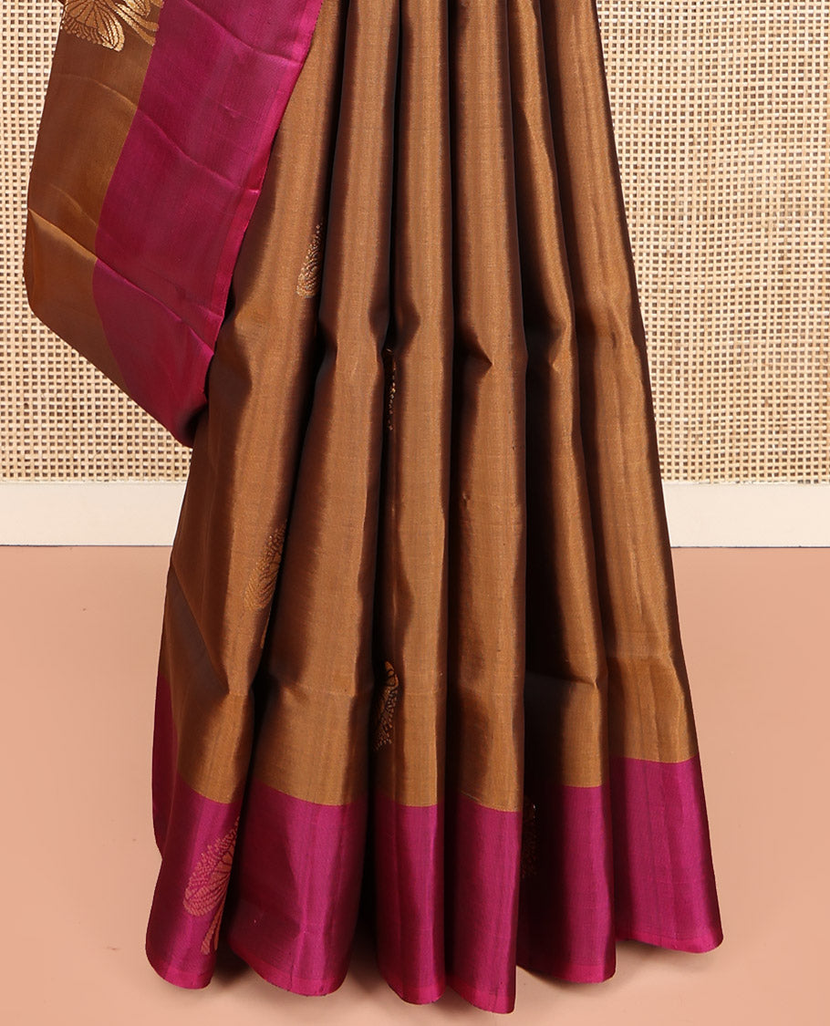 Brown Mayuri Lite Silk Mix Saree, Bedecked with Zari Buttas, Contrast Zari Buttas Border, Intricate Pallu, and a Contrast Blouse