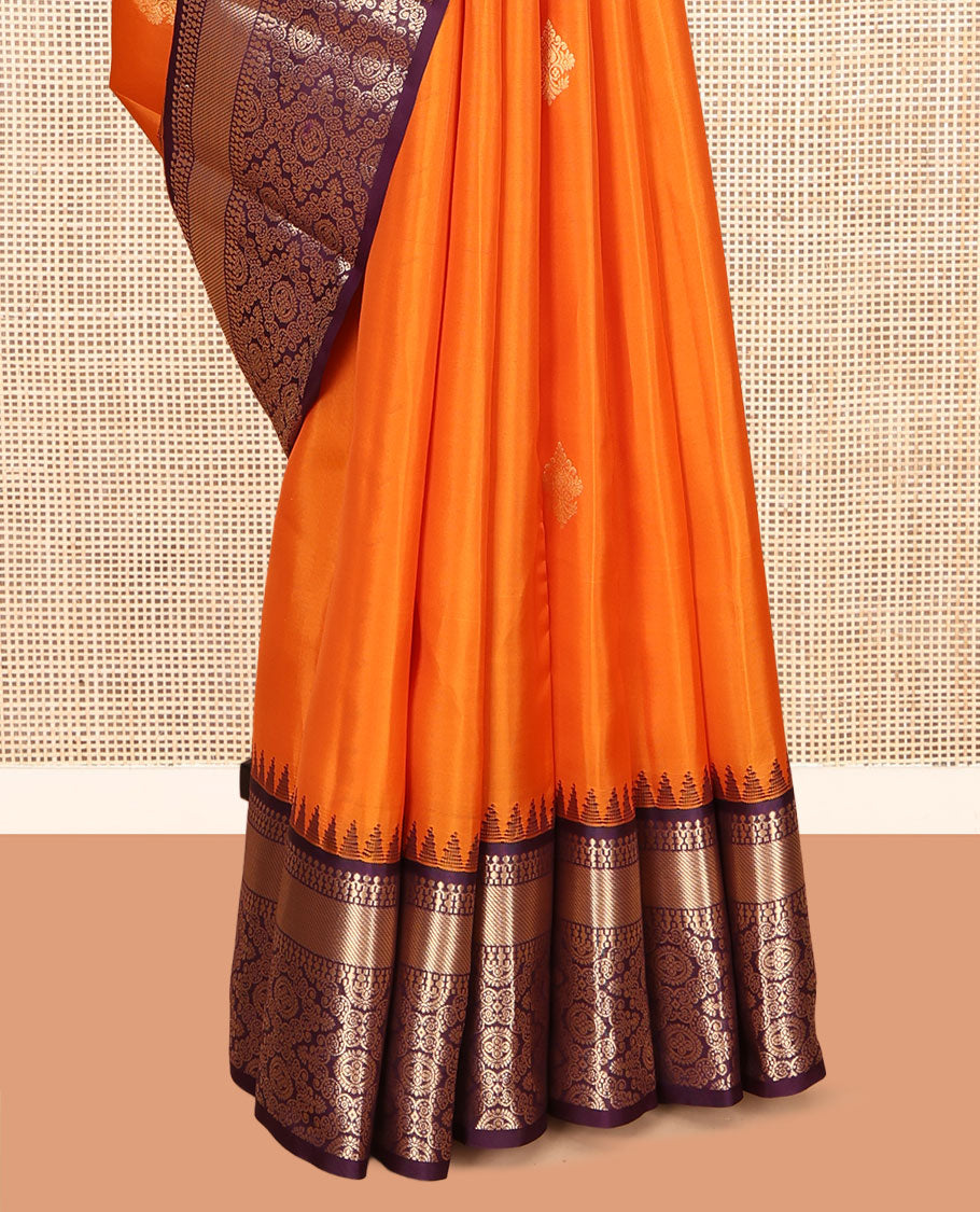 Orange Vasundhara Lite Silk Mix Saree, Detailed with Zari Butats, a Contrast Traditional Zari Border, Grand Jaal Pallu, and a Contrast Blouse