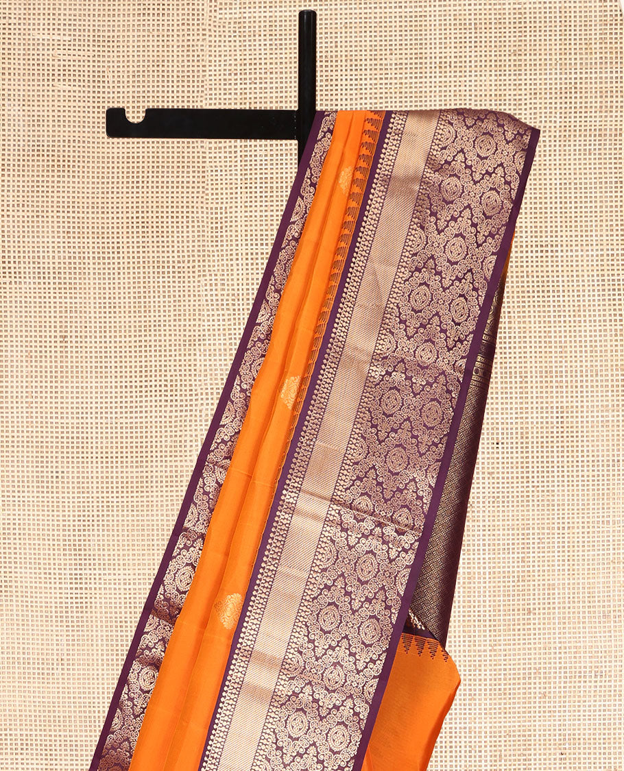 Orange Vasundhara Lite Silk Mix Saree, Detailed with Zari Butats, a Contrast Traditional Zari Border, Grand Jaal Pallu, and a Contrast Blouse
