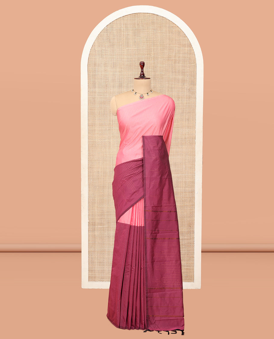 Borderless Pink-Purple Zari Striped Arani Saree, a Self-Pallu of Zari Stripes, and a Matching Blouse