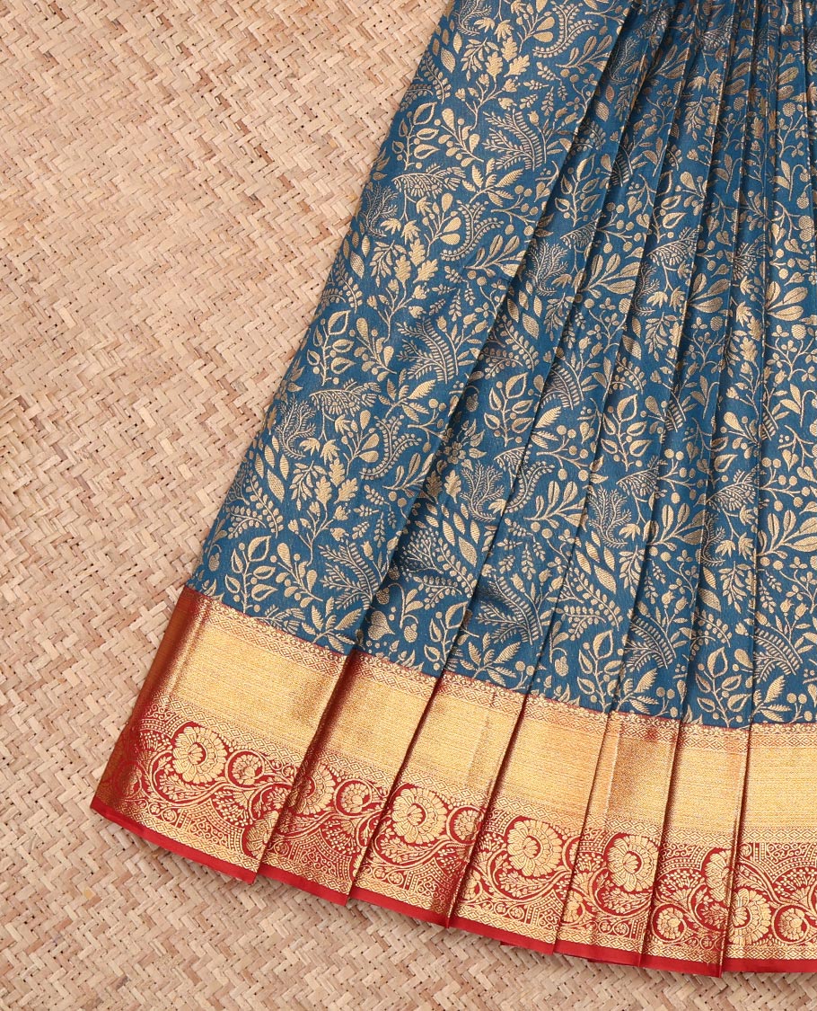 Blue Budget Silk Saree, Highlighted with Jacquard, Complemented by a Contrast Traditional Zari Border, Intricate Pallu, and a Contrast Blouse