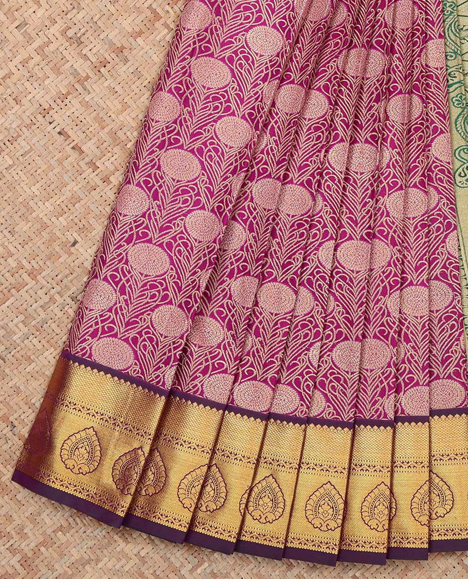 Wine Budget Silk Saree, Featuring Jacquard Design, Complemented by Contrast Traditional Zari Border, a Geomentric Pallu and a Contrast Blouse