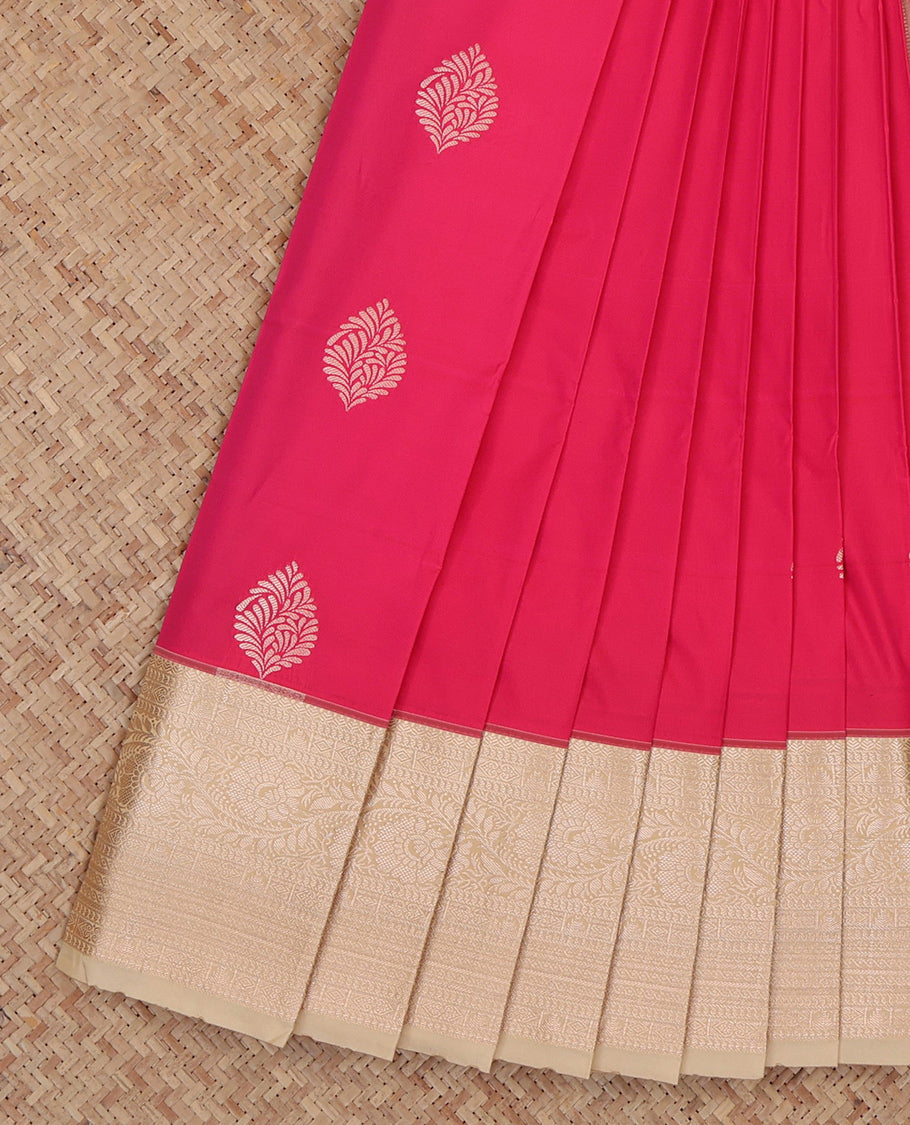 Pink Budget Silk Saree, Elevated with Zari Buttas, Complemented by a Contrast Traditional Zari Border, Grand Pallu, and a Contrast Blouse