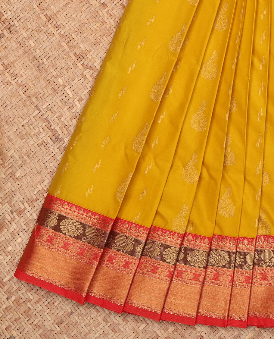 Yellow Budget Silk Saree, Sparsely Woven with Zari Buttas, a Contrast Traditional Zari Border, Intricate Pallu, and a Contrast Blouse