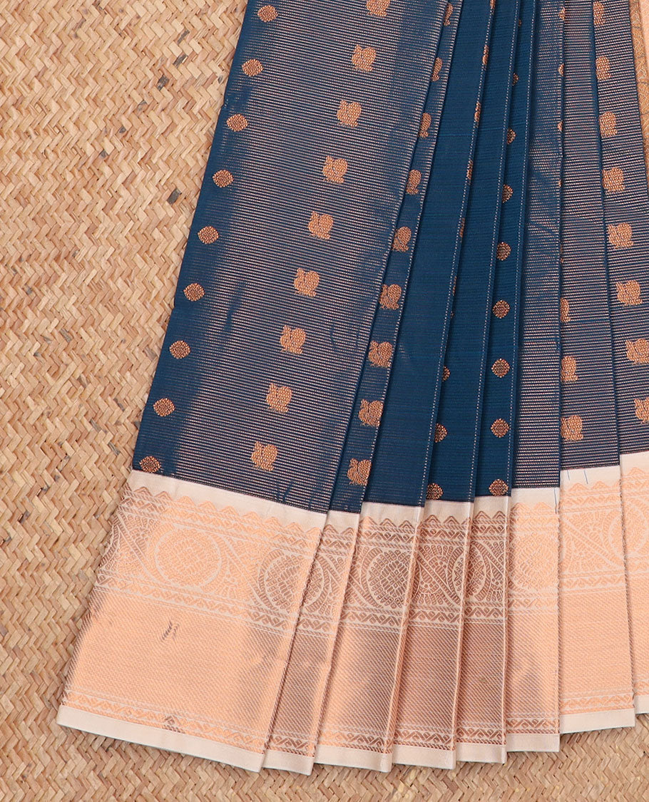 Blue jacquard gift saree, contrast traditional zari design border, and intricate pallu