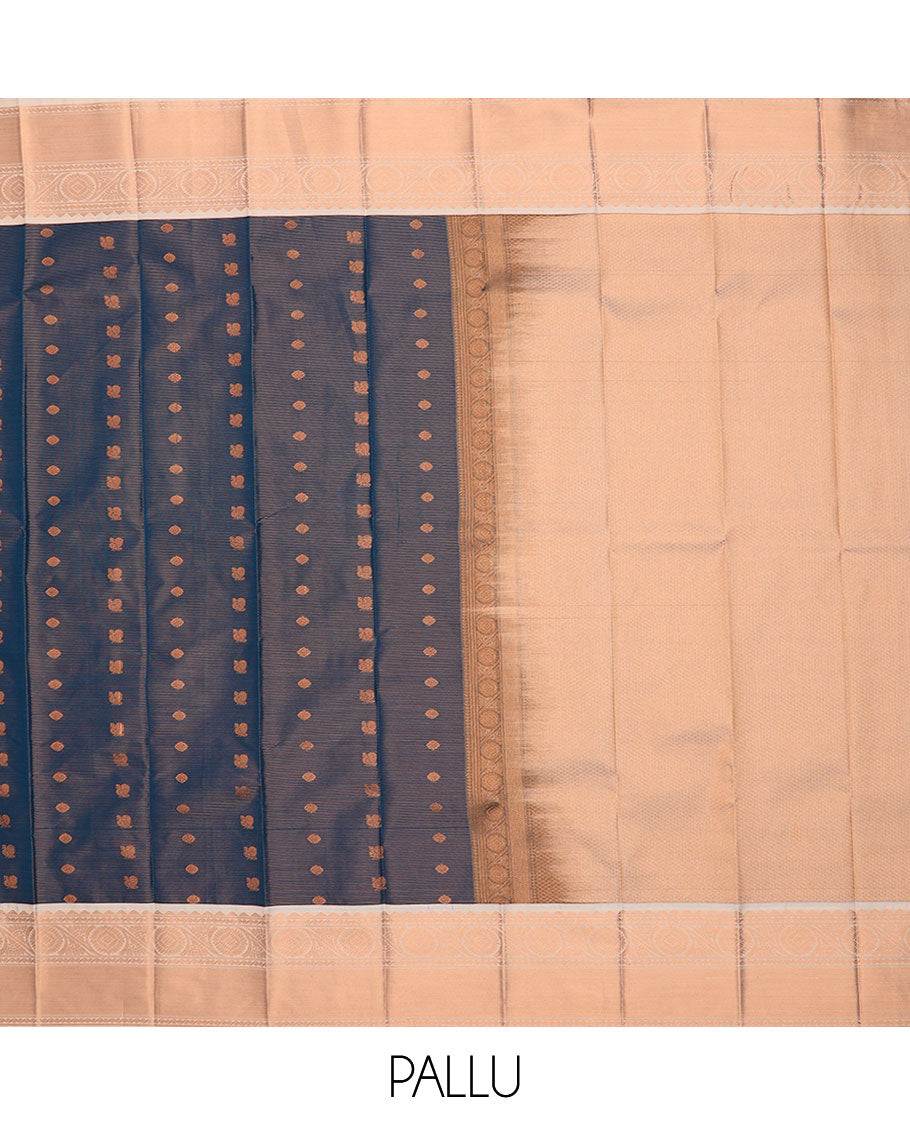 Blue jacquard gift saree, contrast traditional zari design border, and intricate pallu