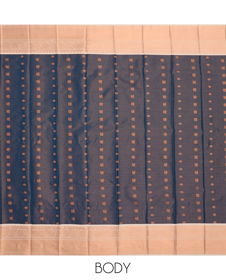 Blue jacquard gift saree, contrast traditional zari design border, and intricate pallu