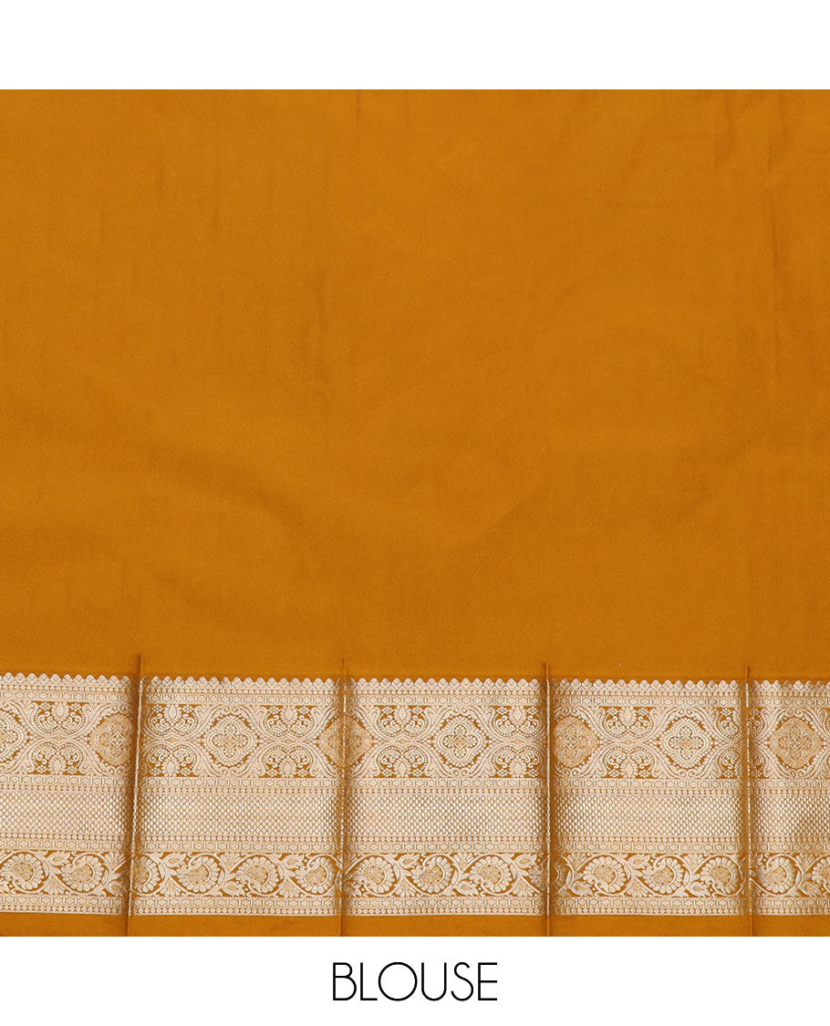 Persian Green Budget Silk Saree Adorned with Paisley Zari Buttas, Complemented by a Contrast Traditional Zari Border, a Zari-Design Detailed Pallu, and a Contrast Zari-Bordered Blouse