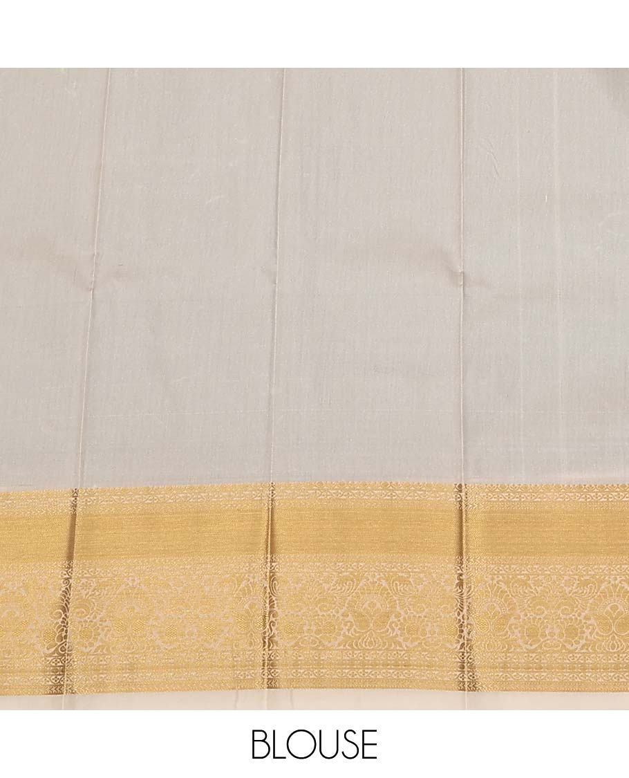 Peacock blue zari buttas and striped gift saree, contrast traditional zari design border, and zari design pallu