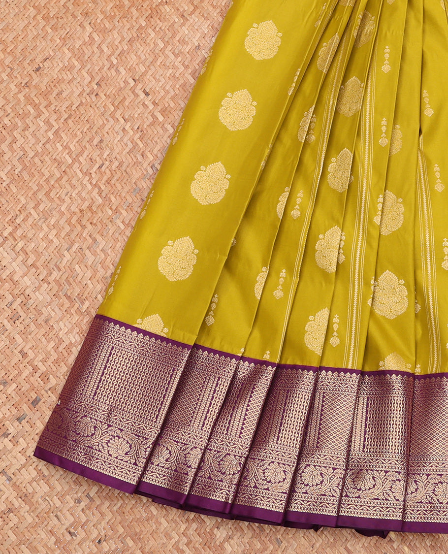 Green Budget Silk Saree, Accentuated with Zari Buttas and Stripes, Complemented by Contrast Traditional Zari Border, Jaal Pallu, and a Contrast Blouse