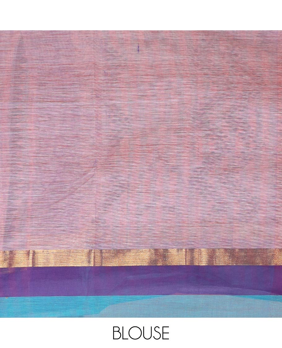 Pink heart ballon bouquet printed Chirala cotton saree, contrast border and pallu of geometric print