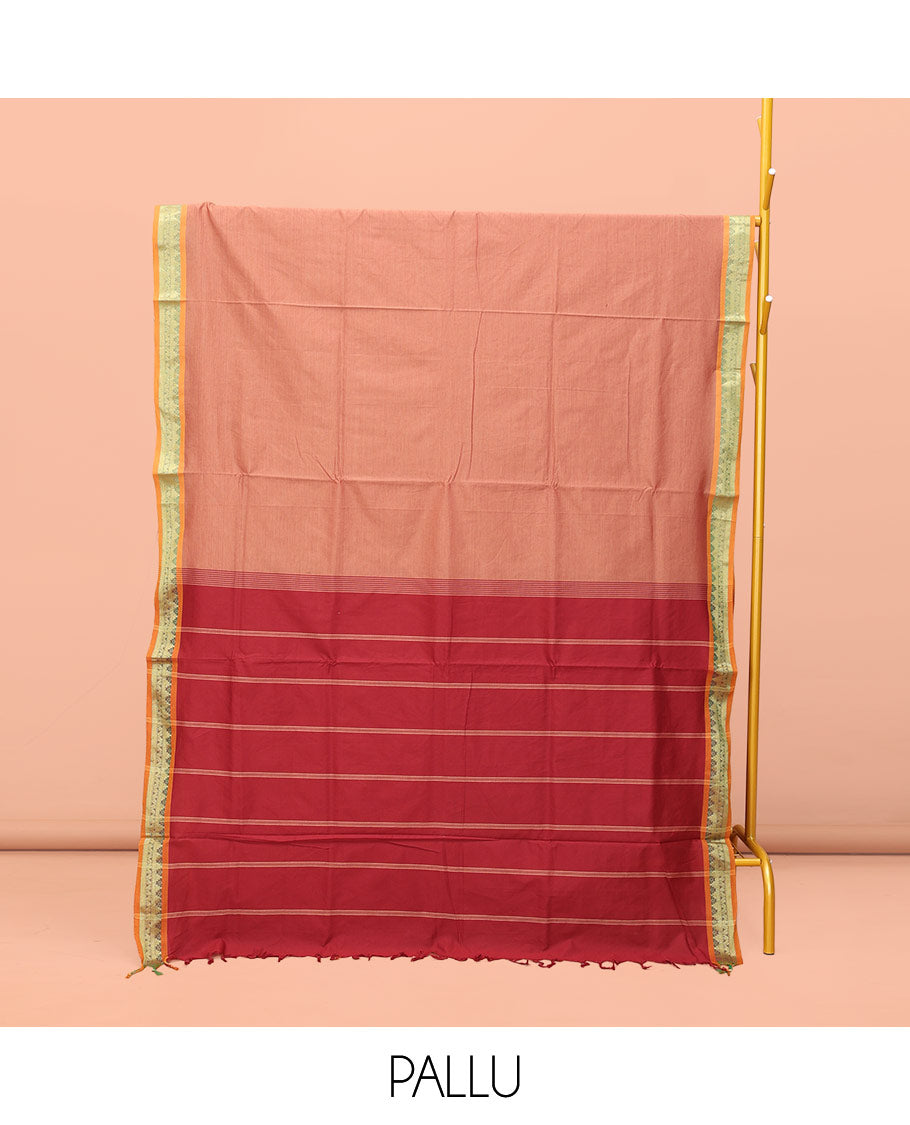 Peach Plain Poly Cotton Saree