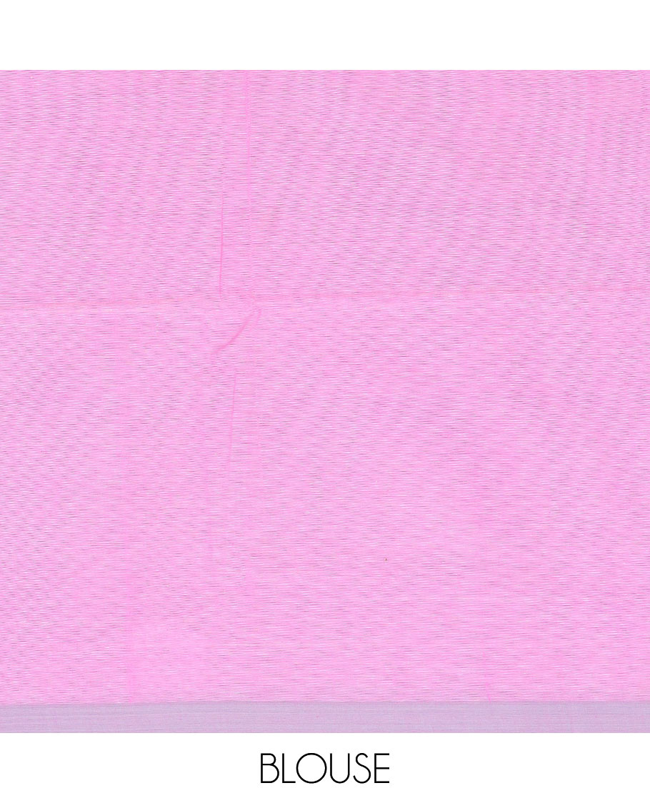 Pink thread buttas Khadi cotton saree, contrast plain border, and pallu of geometric buttas