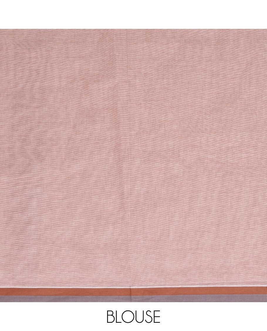 Fawn brown elephant motifs Kanchi cotton saree, contrast border, and pallu of floral, and elephant motifs