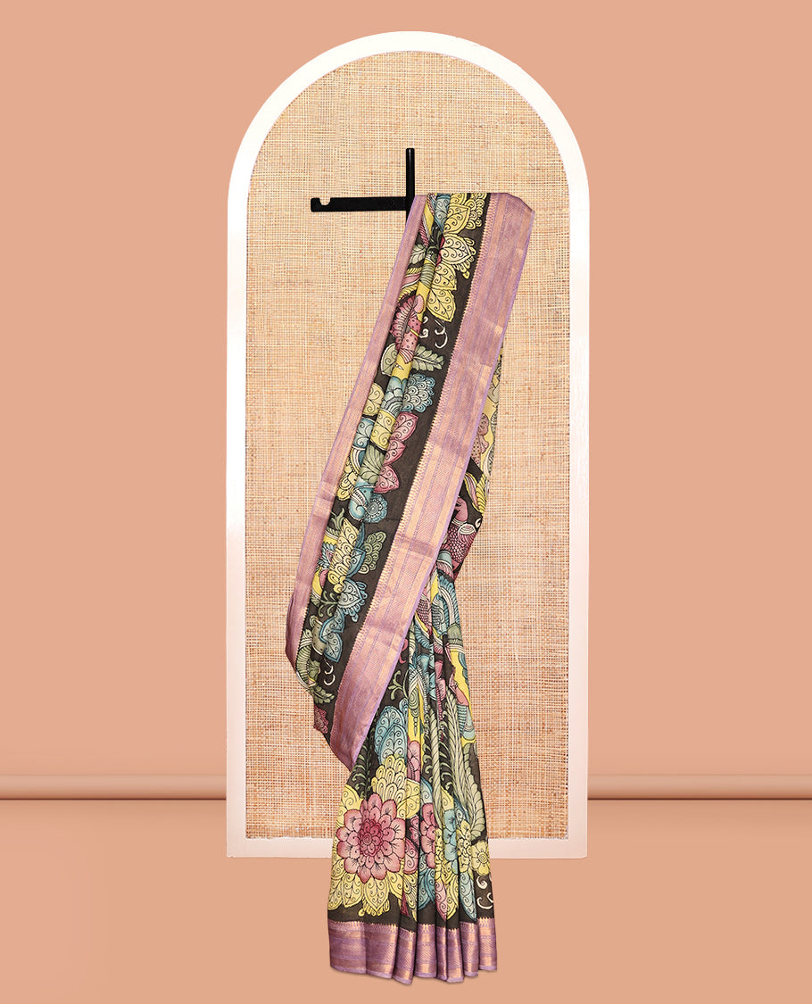 Black Tussar Kalamkari Saree