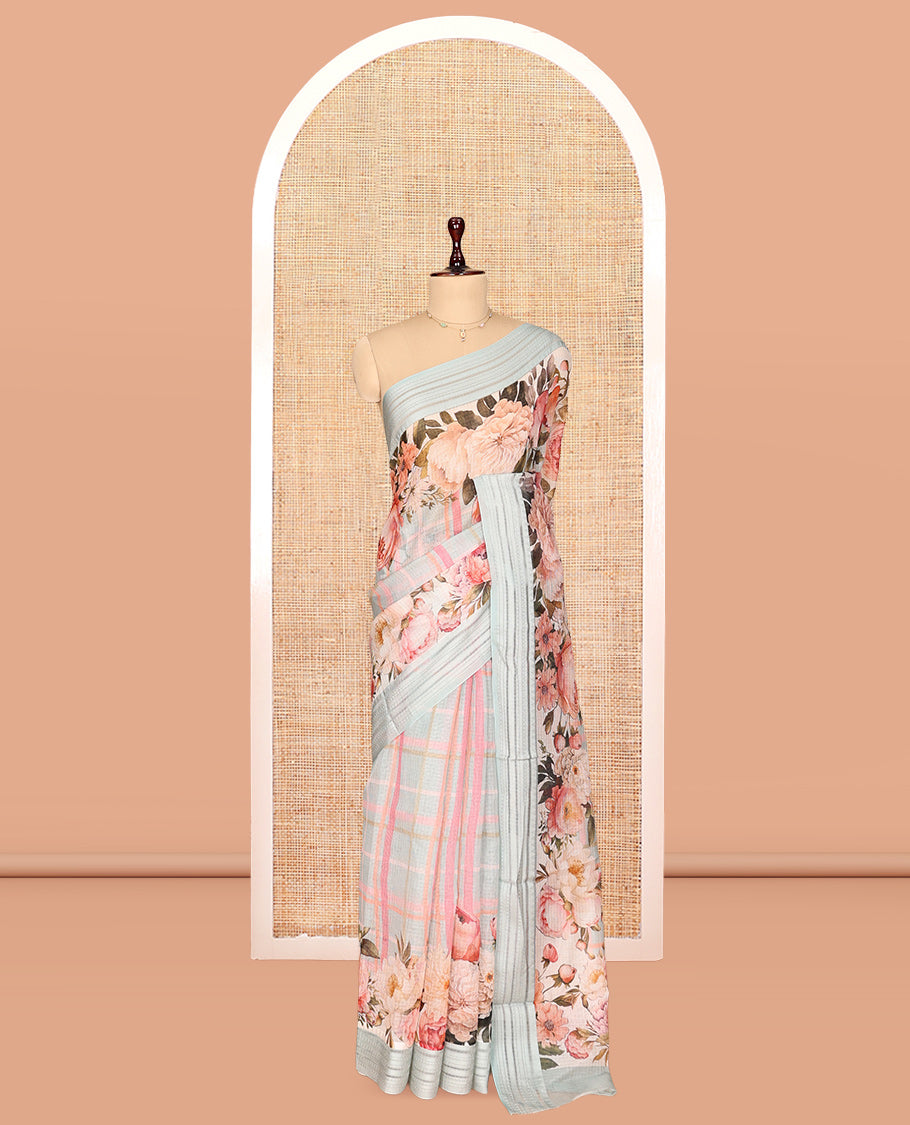 Sky Blue Checks Kota Saree