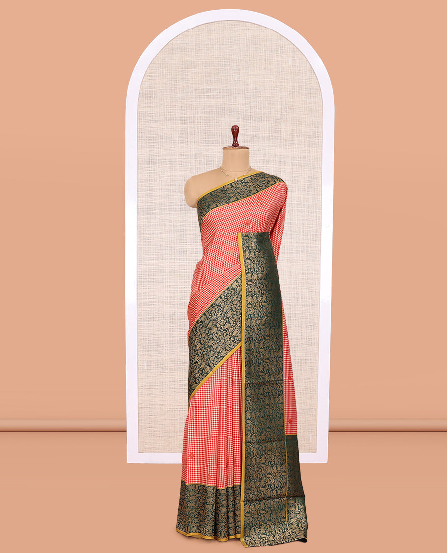 Dark Pink Micro Checks Fancy Mysore Silk Saree