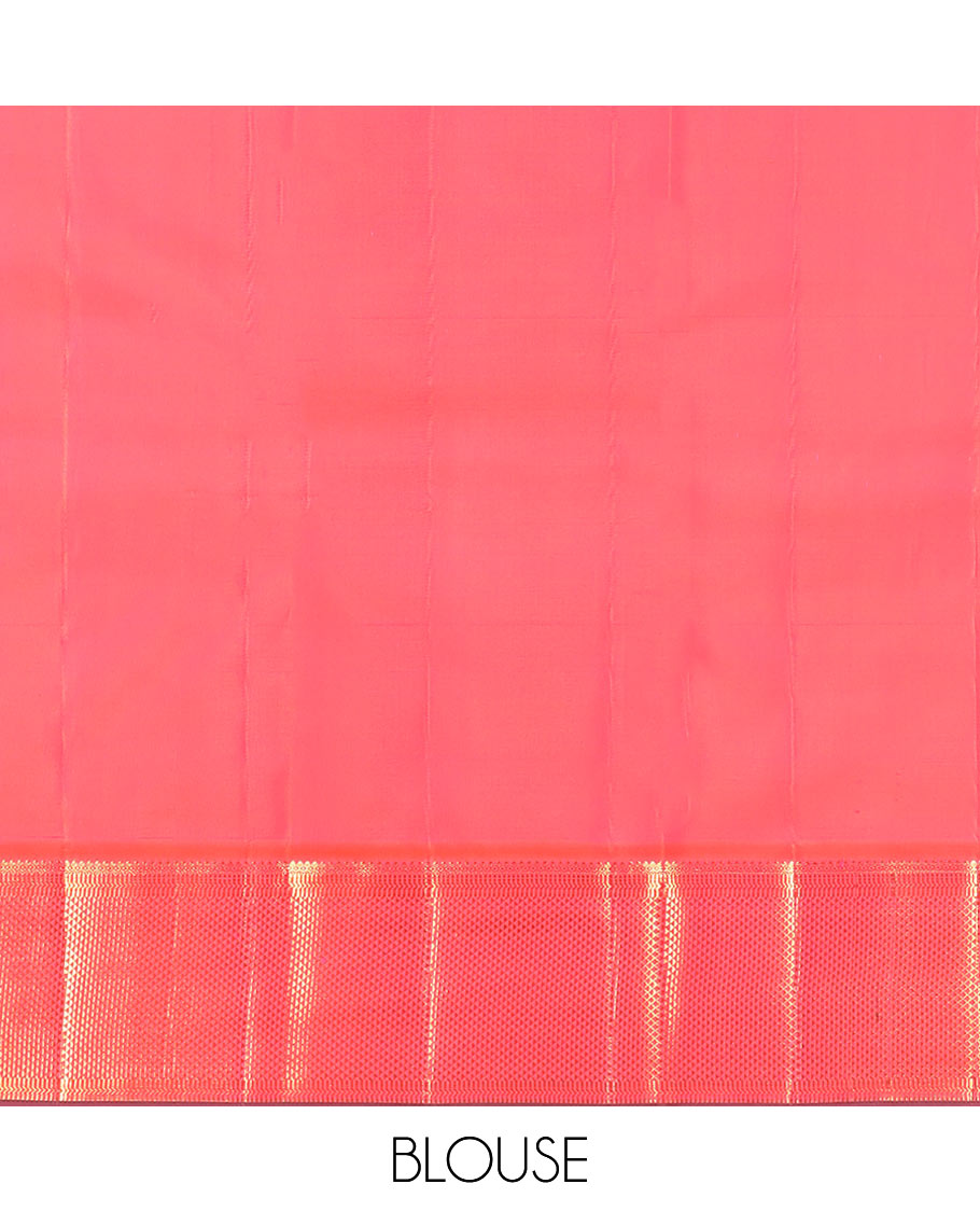 Green plain Kanchipuram silk saree, contrast border of thilakam mokku, muthu, banaras, and ara maadam designs, and ara maadam design pallu