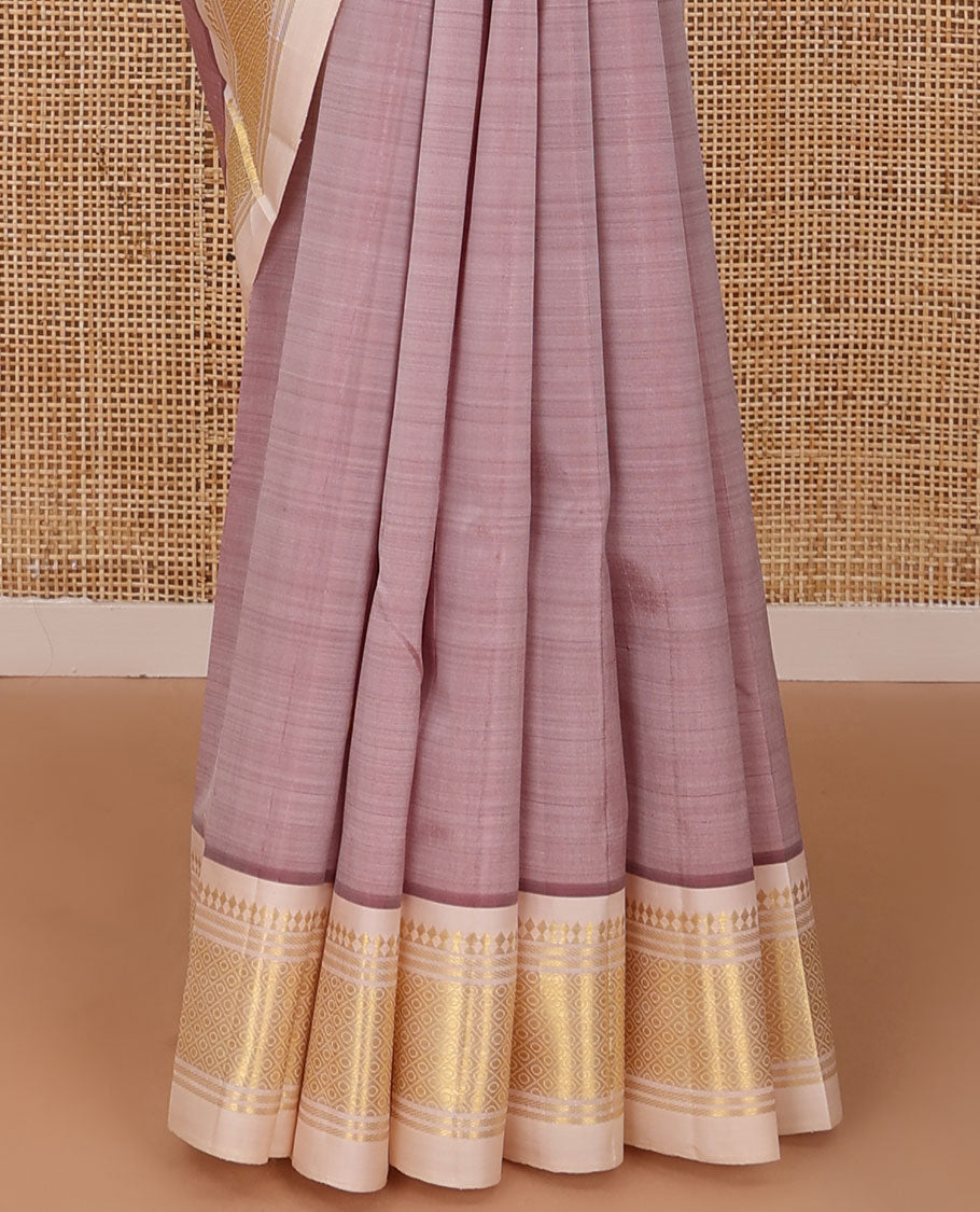 Brown zari buttas Kanchipuram silk saree, contrast one-sided border of panner sombu,banaras,muthu & mayil kann & zari design pallu